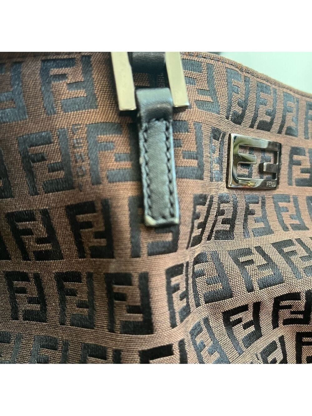 FENDI ZUCCHINO BROWN SMALL CANVAS TOTE BAG - Picture 8 of 12